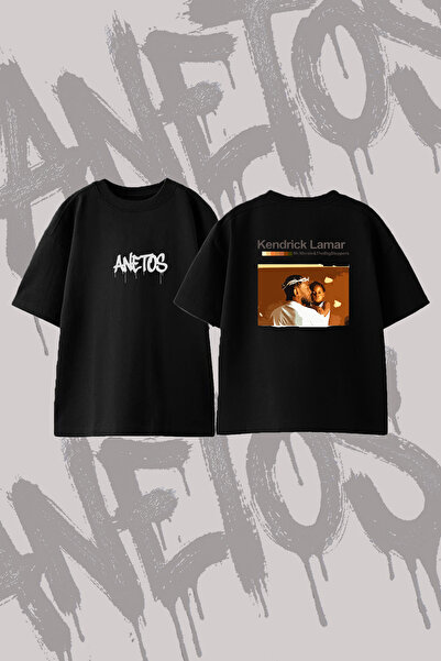 Anetos Kendrick Lamar_1 Design Printed Oversize Crew Neck T-Shirt Black