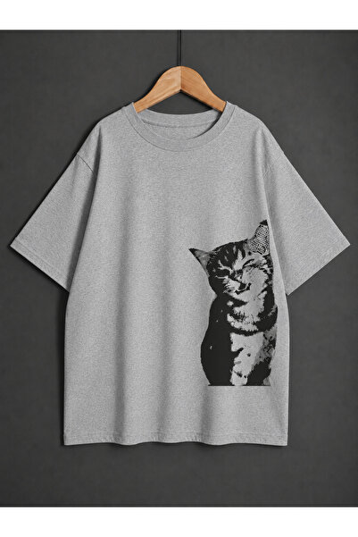 ZİYMO Women's Y2K Cat Printed Oversized T-Shirt