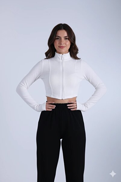 Veni Life Women's Ottoman Fabric Long Sleeve Finger-Hole Zipper High Collar C...