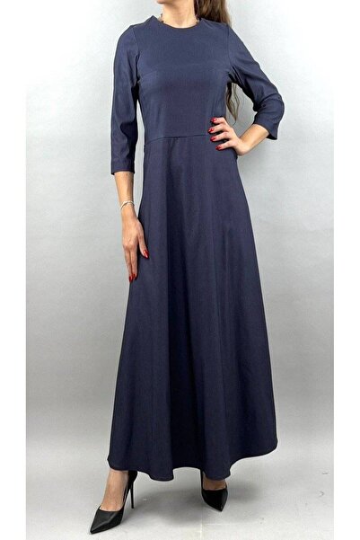 FashionApp Rochie de damă, lungă, cu mâneci trei sferturi, premium, bleumarin