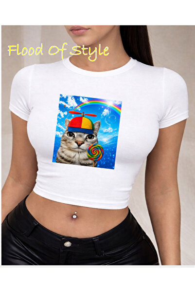 Flood Of Style Funny Happy Cat Dreamcore Meme Brainrot Silly Kitty Baby Tee 1...
