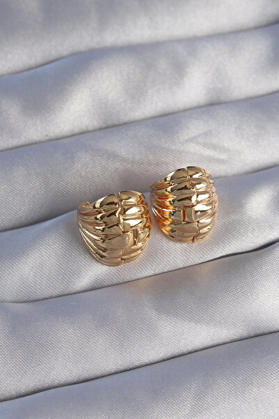 ARMÜZ Brass Gold Color Serrated Minimal Curved Design Earrings