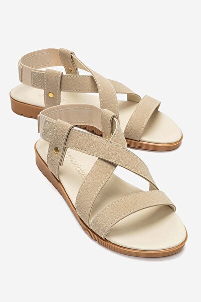 CCWAY AYAKKABI Elastic Cross Women's Sandals Beige
