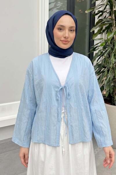 zenne Textured Lace-Up Kimono 2361 - Baby Blue