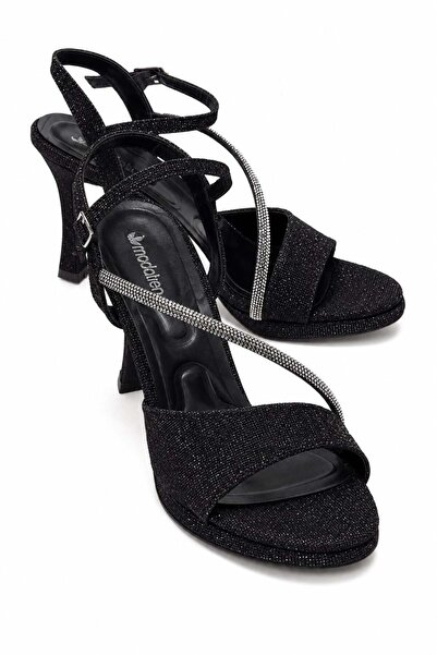 CCWAY AYAKKABI Women's Stoned Single-Heel Painted Platform Heeled Sandals Bla...