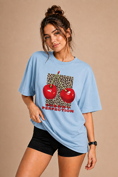 FECCY تي شيرت نسائي فاخر من نوع Leopard Cherry للجنسين مقاس كبير، تي شيرت رجا...
