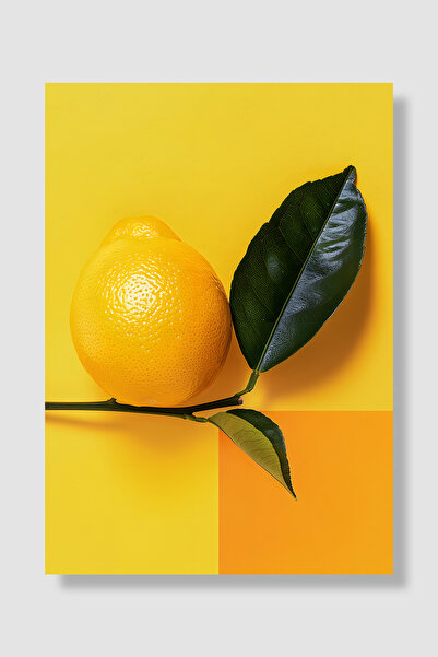 Luna Marissa Fruit Poster Yellow Orange Lemon and Bright Leaves on a Backgrou...
