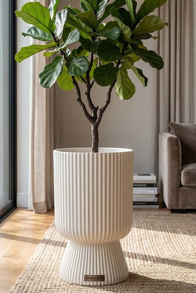 TEMMUZ HOME 1 Adet 10.5 Litre Büyük Boy Çizgili Ayaklı Saksı - Lotus 3 No (Deliksiz Bir Saksıdır)