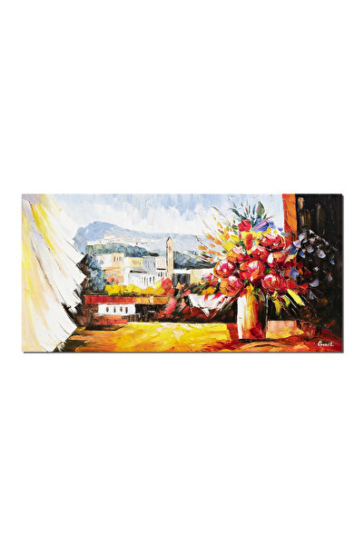 artnova Ръчно рисувана картина с цветя на прозореца, Прекрасен ден, 120x60см ...