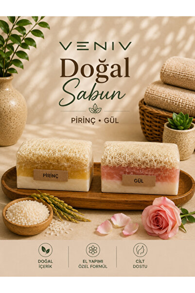 VENİV Natural Fiber Soap Set with Rice & Rose Extracts - Handmade Special For...