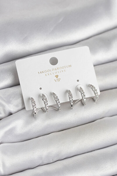 ARMÜZ Silver Color Brass Zircon Stone Women's Earrings