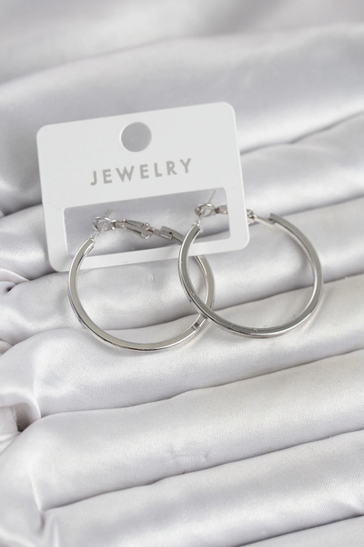 ARMÜZ Silver Color Brass Cornered Edge Hoop 32 mm Women's Earrings
