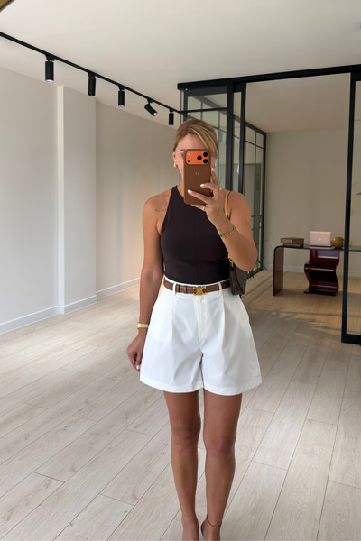 Sezgi Tekin Special Series Ecru Shorts with Pencil Hem