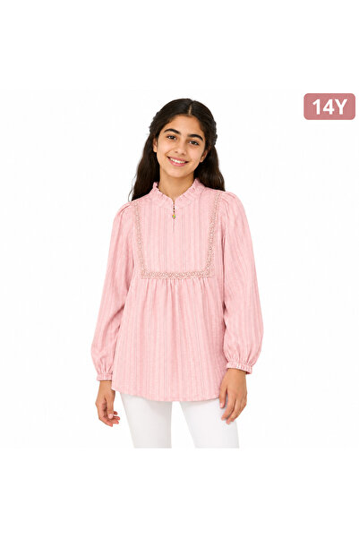 Generic Girls Pink Long Flared Sleeve Lace Detailed Blouse |   For Girls 6-14...