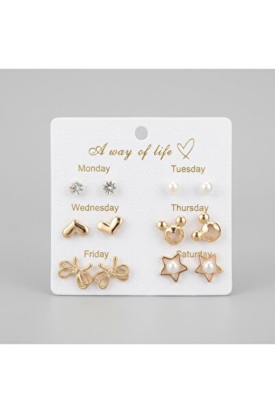 Ceyyiz Weekly Combination Earring Set - Women's Gold Minimalist Multi-Earring...