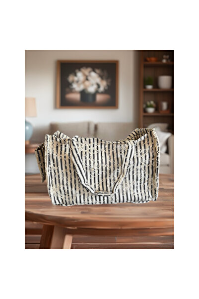 Mayosim Natural Shopper Çanta İşlemeli Desen