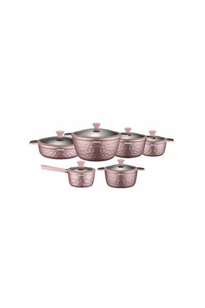 Arshia 12-Piece Pink Diamond Die-Cast Cookware Set – Non-Stick Teflon Coating...