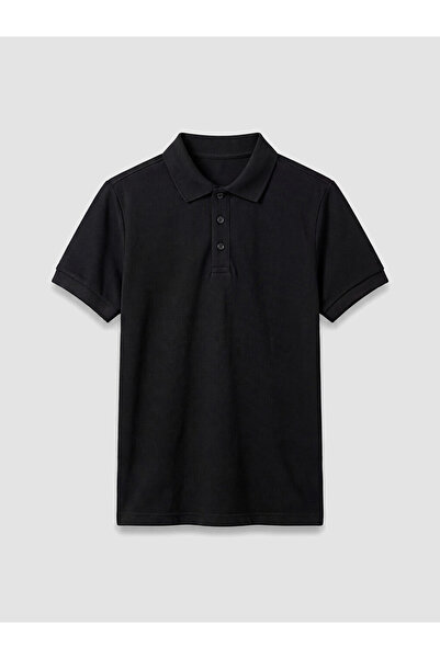 LC Waikiki Lcw Kids Black Polo Collar Girls' Pique T-Shirt