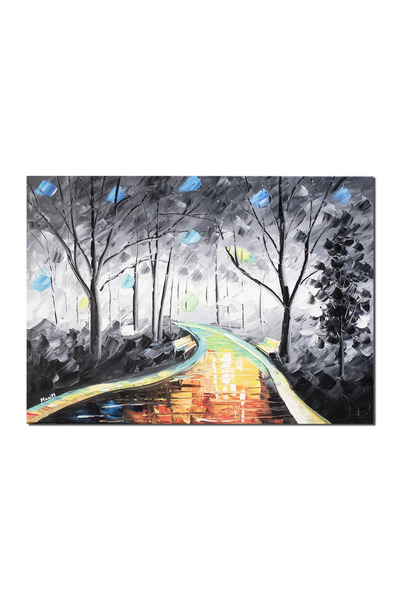 artnova Tablou pictat manual, Magia culorilor, peisaj cu alee, 70x50cm ulei p...