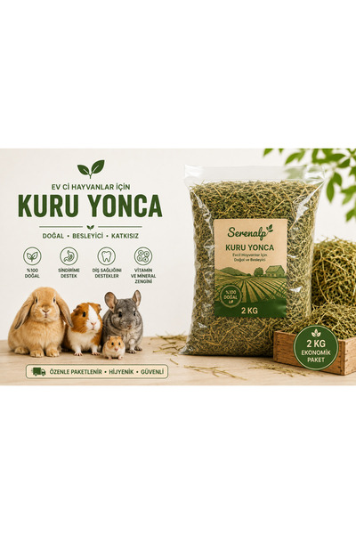 SERENALP Katkısız Doğal Kuru Bol Yapraklı İnce Kıyım Yonca - Kemirgenler İçin...