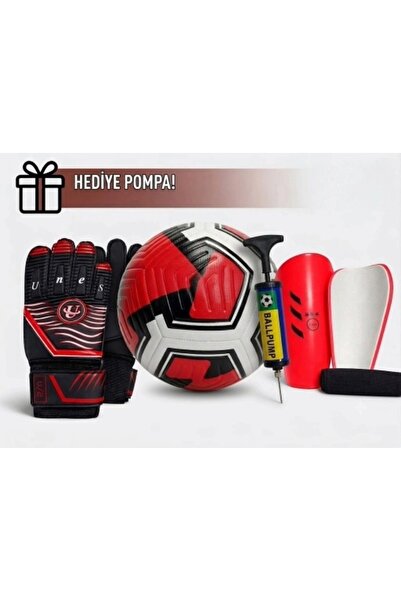 unes قفازات حارس مرمى كرة القدم للأطفال، رقم 5-6-7، لون أحمر، طقم كامل (كرة، ...