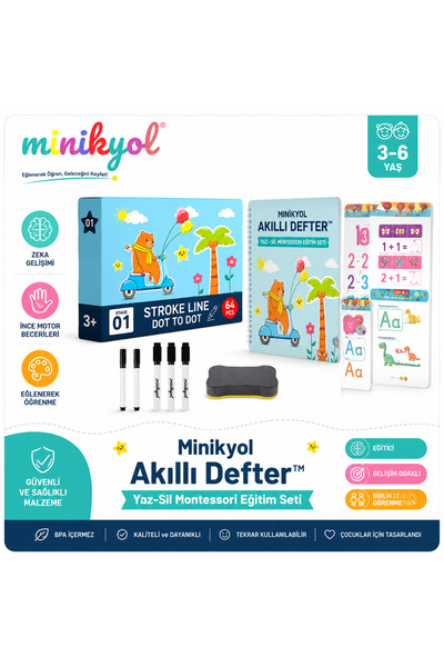 minikyol Akıllı Defter™ Yaz Sil Montessori Eğitim Seti | Tekrar Kullanılabili...