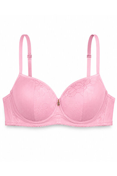 Generic Pink Padded Push-Up Bra with Lace Cups, Size 50 | Adjustable Straps, ...