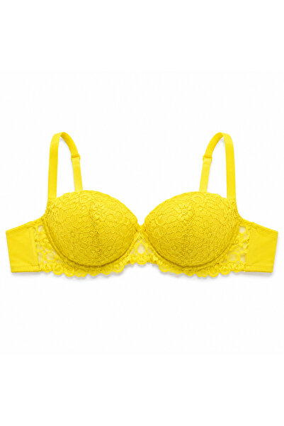Generic Yellow Lace Padded Bra with Adjustable Straps, Size 40 | Floral Lace ...