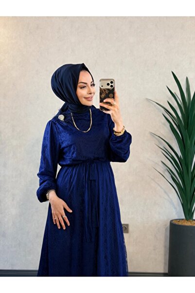 Aişe modaa 3736 Valentina Dress Navy Blue