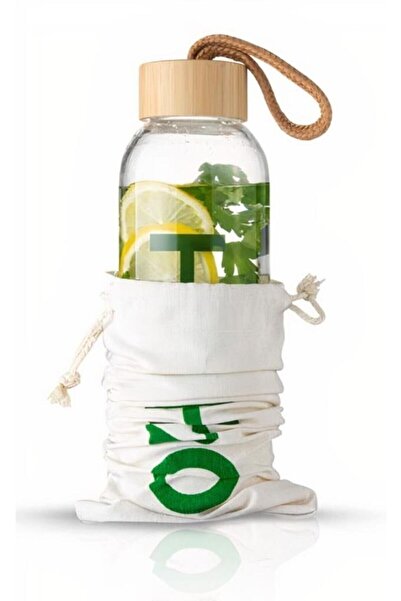 Tohana H2O Borosilicate Glass Flask Bamboo Vacuum Lid Water Bottle Water Cont...