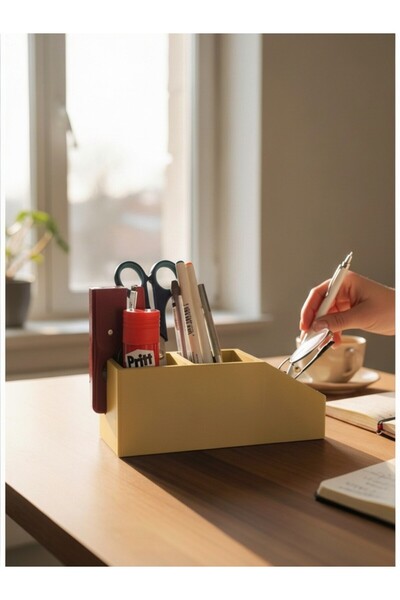 usin Wooden Color Plastic Multi-Purpose 3 Compartment Desktop Home Office Stu...
