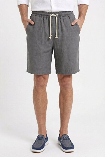 Sizce Men's Smoked Muslin Linen Shorts 100% Cotton Full-Fit with Back Pockets