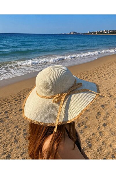 MD Moda Accessories Women's Wide Brim Straw Beach Hat with Tasseled Edge and ...