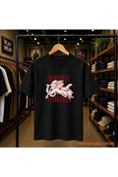 playwear Sensitive Printed 100% Cotton Oversize Loose Regular Fit Crew Neck T...
