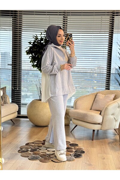 Merwishop MRW1624 بدلة شيفون بيليز باللون الرمادي