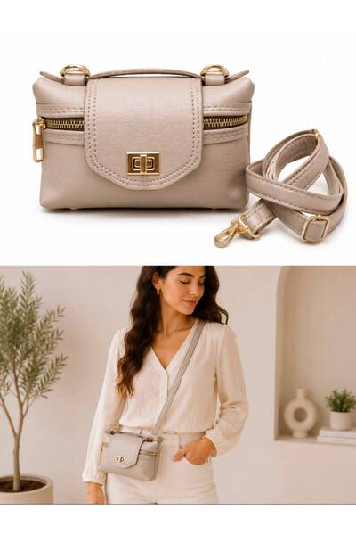 Mervişim Aksesuar Women's Beige Mini Trend Stylish Design Hand and Shoulder Bag
