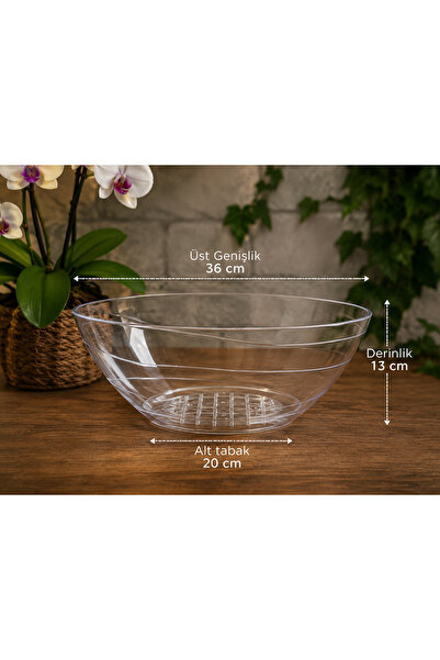 abnturk Şeffaf Orkide Saksısı 36 cm Geniş Plastik Orkide Kabı Dekoratif Saksı...
