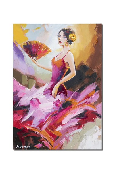 artnova Hand-painted painting, Elegance with a fan, 70x50cm oil on canvas in ...