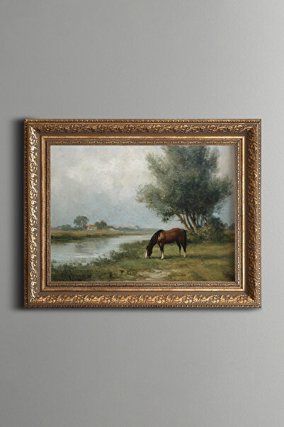 epiqart Horse and Nature Scenery by the River - Vintage Patterned Painting - ...