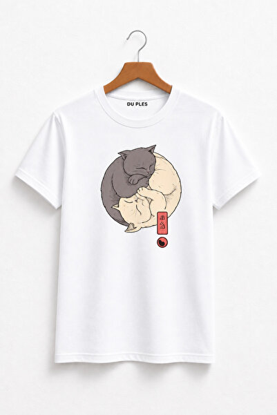 Duples Women's Clothing Anime Cat Printed Combed Cotton Oversize T-Shirt