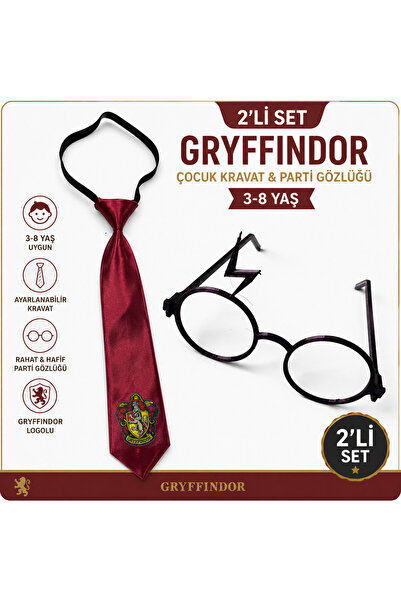 By Atmaca Harry potter gryffindor cocuk kravatı + cocuk parti gözlüğü 2'li set