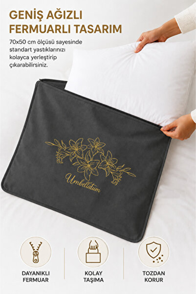 umbellatum 2'li Yastık Saklama Çantası 70x50 cm | Fermuarlı Yastık Hurcu Koruma ve Düzenleme Kılıfı