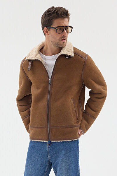 The Leather Craft Erkek Hakiki Kürklü Deri Pilot Ceket – Taba