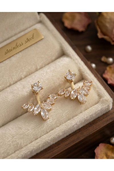 stainless steell Brass Gold Color Zircon Stone V Model Earrings