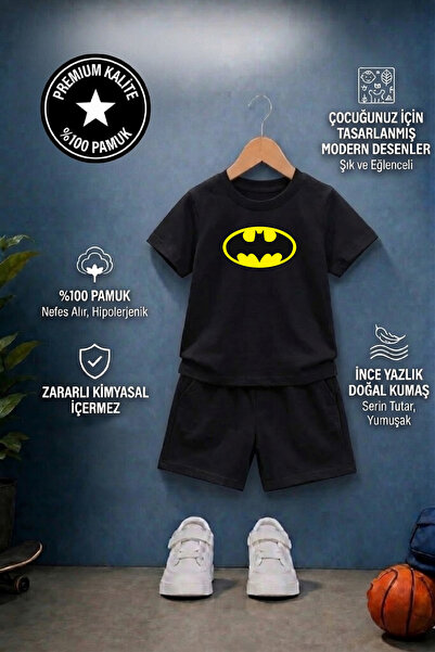aytok tekstil Erkek Çocuk Şort Tişört takım 3 4 5 6 7 8 9 10 yaş tshirt Batman