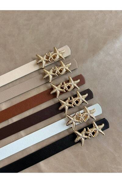 LİA KEMER 6-Piece Medal Starfish Buckle Belt Waist Belt Jacket Belt Dress Bel...