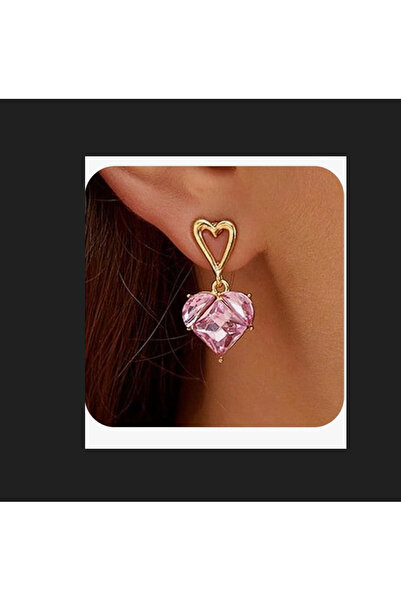 zerzembe Vintage Pink Heart Dangle Earrings,Gold Hollow Heart Shape Stud Earr...