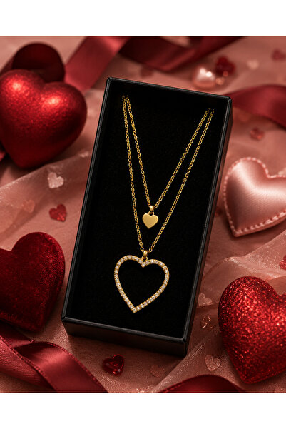 PULİNİN DÜKKANI Gold Color Women's Necklace with Heart Figure – Elegant Neckl...