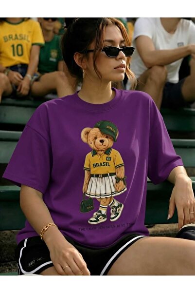 New Shine Brazil Teddy Bear Printed Oversize Cotton T-Shirt