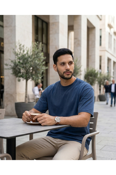 Oversize Kalıp Bisiklet Yaka Basic T-shirt